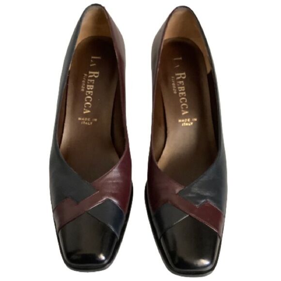 LA REBECCA FIRENZE LEATHER BLOCK HEEL SHOES SIZE 8B - Picture 2 of 10